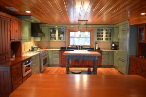 Tri-Colored Green, blue and wood stained Country Kitchen