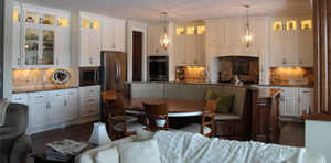 Dining table seating built into island