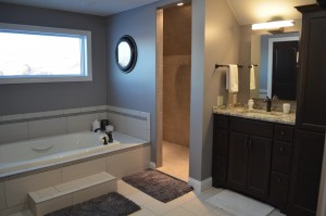 custom stained linen granite top vanity