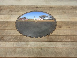 Custom, Saw blade, Rustic, barnwood, table