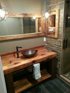 Reclaimed, barn-wood, towel holder, vessel sink