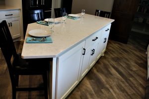 White Shaker kitchen Island with quartz top