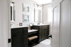 Double vanity, painted sealskin with makeup counter
