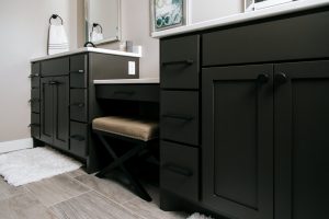 Double vanity, painted sealskin with makeup counter