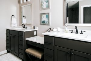 Double vanity, painted sealskin with makeup counter
