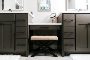 Double vanity, painted sealskin with makeup counter