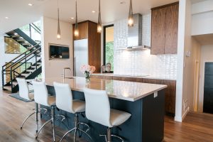 frameless Walnut Kitchen with painted island