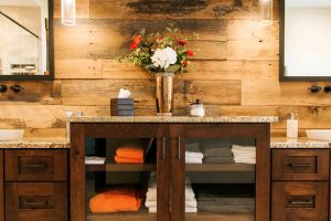 pallet wood, barn wood, glass cabinet, vanity, towel holder