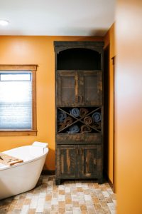Rustic Hickory Skip Sawn Linen stained Rustic Black with wire mesh doors