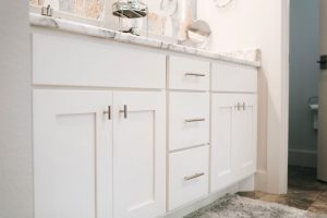Double Sink painted White Vanity with granite top