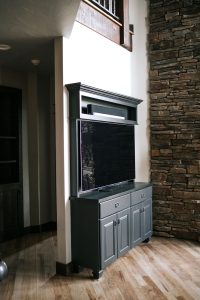Transitional Entertainment Center painted charcoal