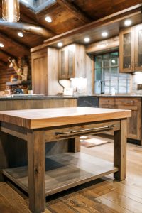 Butcher Block Island with Rustic Hickory cabinets