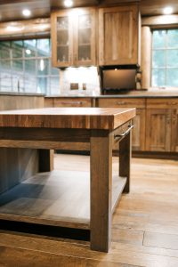 Butcher Block Island with Rustic Hickory cabinets