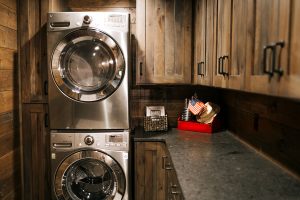 Distressed Rustic Hickory Shiplap laundry cabinets