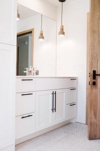 Extra White Vanity with black bar pull handles